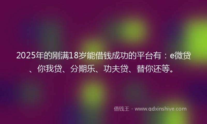 2025年的刚满18岁能借钱成功的平台有：e微贷、你我贷、分期乐、功夫贷、替你还等。