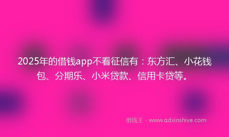 2025年的借钱app不看征信有：东方汇、小花钱包、分期乐、小米贷款、信用卡贷等。