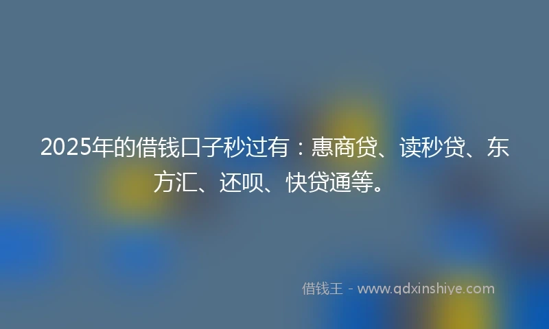 2025年的借钱口子秒过有：惠商贷、读秒贷、东方汇、还呗、快贷通等。