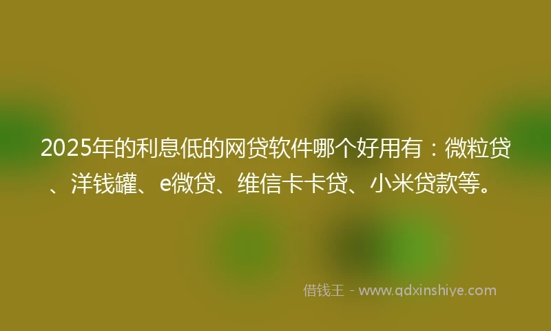 2025年的利息低的网贷软件哪个好用有:微粒贷、洋钱罐、e微贷、维信卡卡贷、小米贷款等。