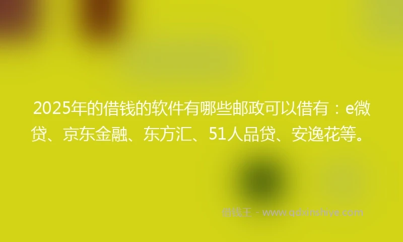 2025年的借钱的软件有哪些邮政可以借有：e微贷、京东金融、东方汇、51人品贷、安逸花等。
