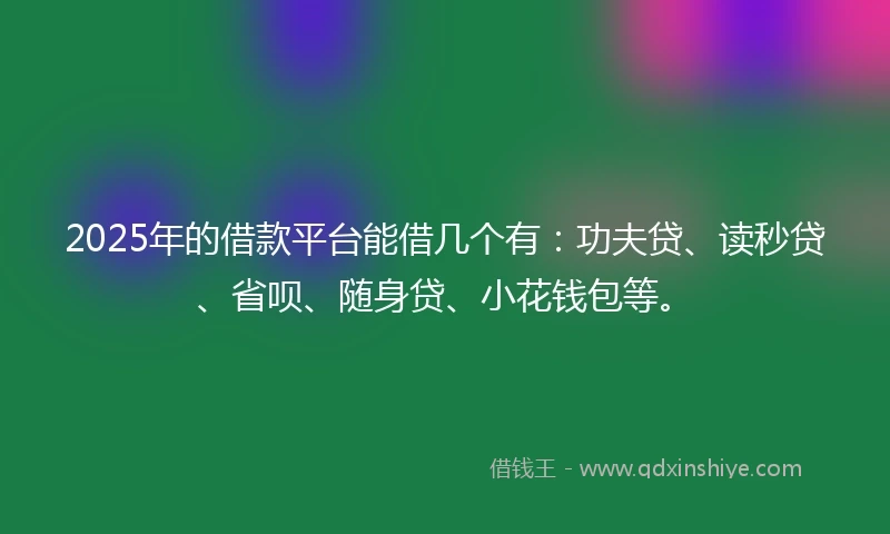2025年的借款平台能借几个有：功夫贷、读秒贷、省呗、随身贷、小花钱包等。