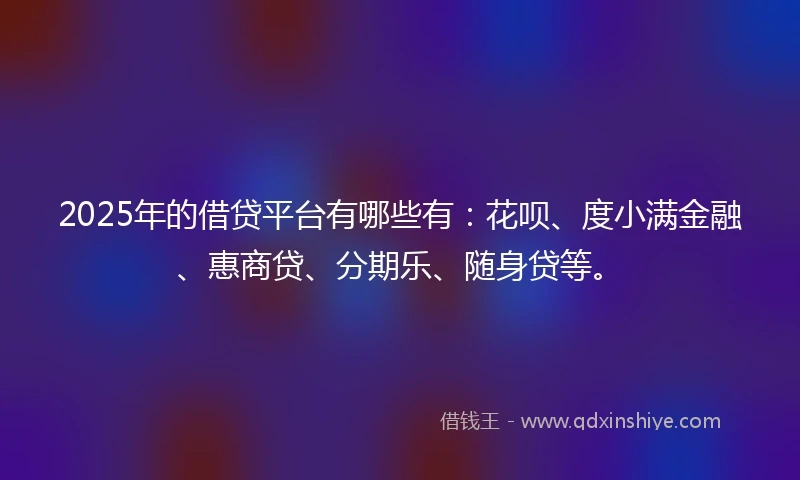 2025年的借贷平台有哪些有：花呗、度小满金融、惠商贷、分期乐、随身贷等。