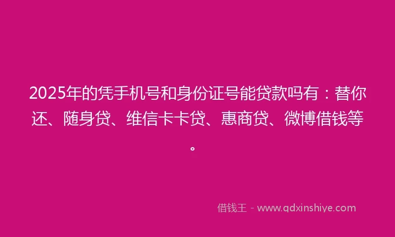 2025年的凭手机号和身份证号能贷款吗有：替你还、随身贷、维信卡卡贷、惠商贷、微博借钱等。