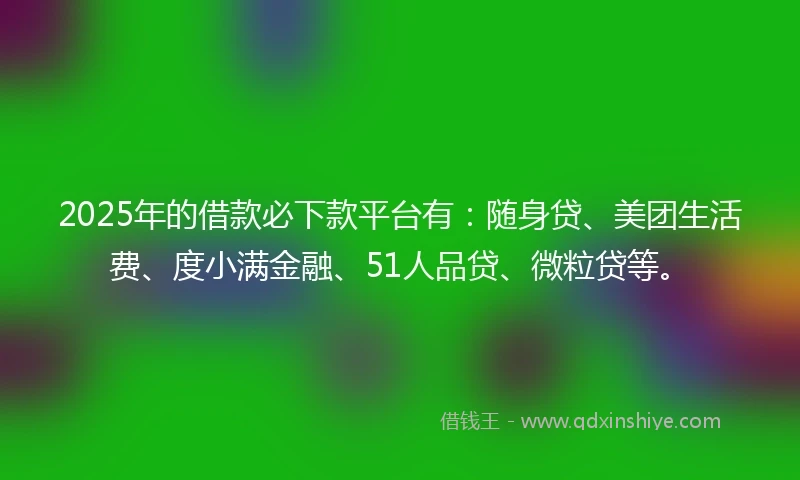 2025年的借款必下款平台有：随身贷、美团生活费、度小满金融、51人品贷、微粒贷等。