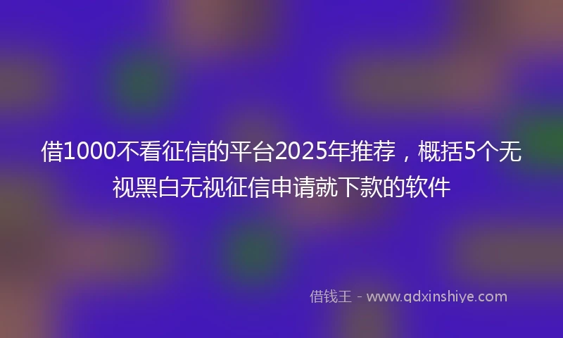 借1000不看征信的平台2025年推荐，概括5个无视黑白无视征信申请就下款的软件
