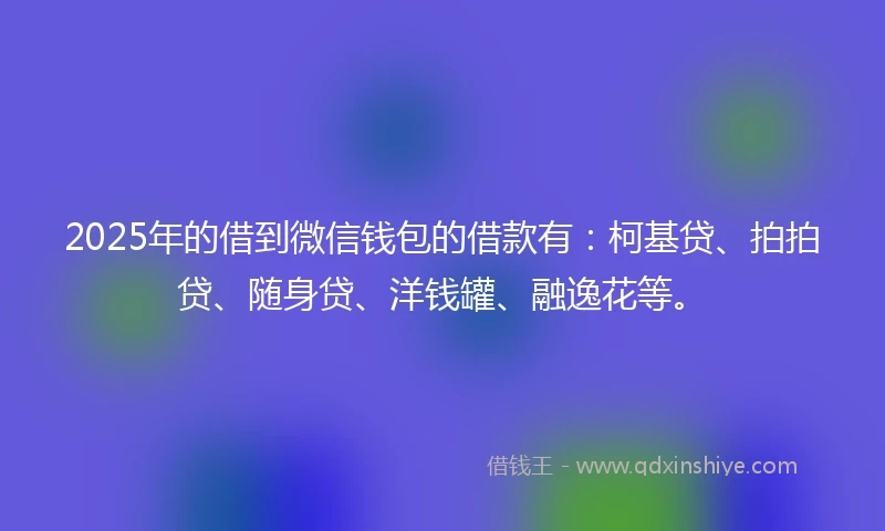 2025年的借到微信钱包的借款有：柯基贷、拍拍贷、随身贷、洋钱罐、融逸花等。