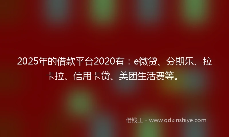 2025年的借款平台2020有：e微贷、分期乐、拉卡拉、信用卡贷、美团生活费等。