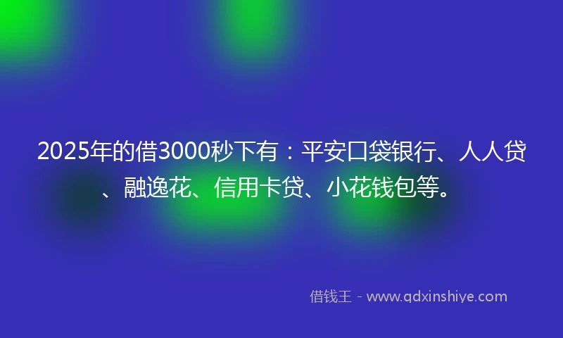 2025年的借3000秒下有：平安口袋银行、人人贷、融逸花、信用卡贷、小花钱包等。