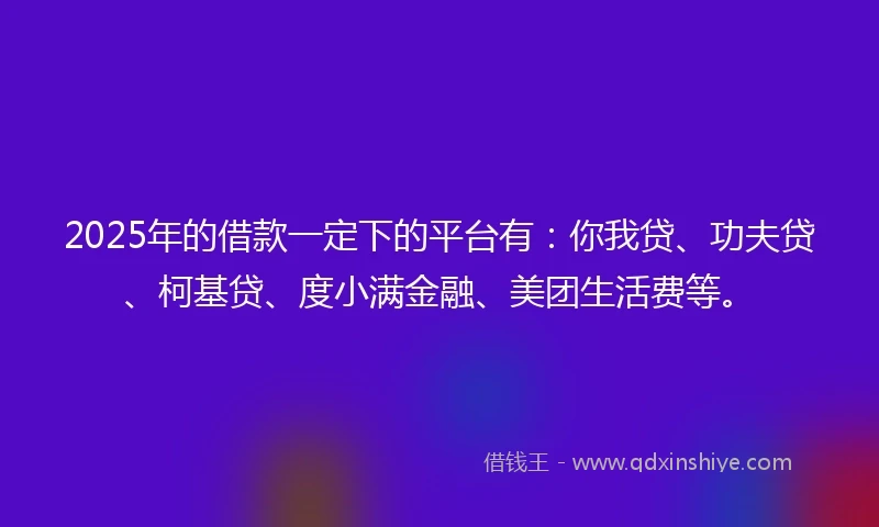 2025年的借款一定下的平台有：你我贷、功夫贷、柯基贷、度小满金融、美团生活费等。