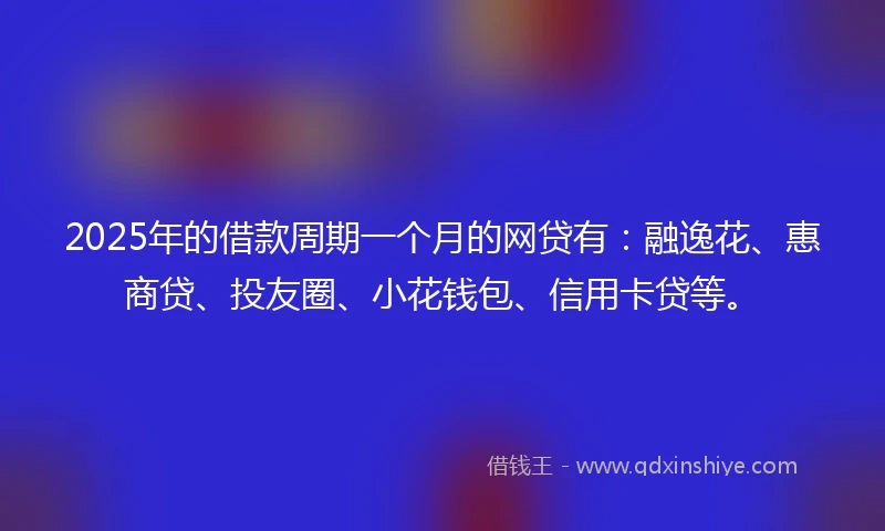 2025年的借款周期一个月的网贷有：融逸花、惠商贷、投友圈、小花钱包、信用卡贷等。
