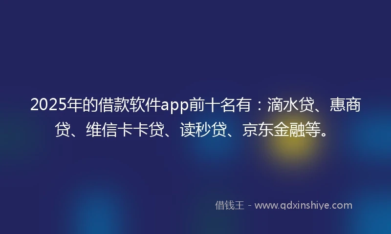 2025年的借款软件app前十名有：滴水贷、惠商贷、维信卡卡贷、读秒贷、京东金融等。