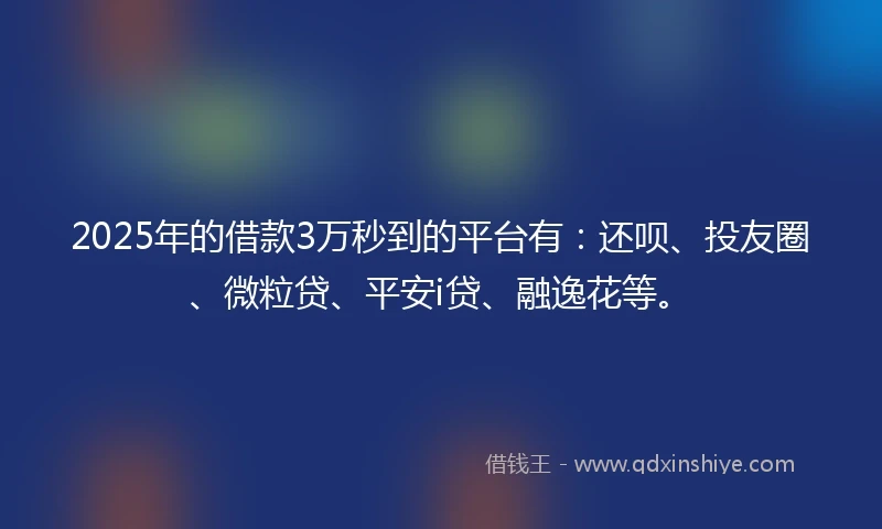 2025年的借款3万秒到的平台有：还呗、投友圈、微粒贷、平安i贷、融逸花等。