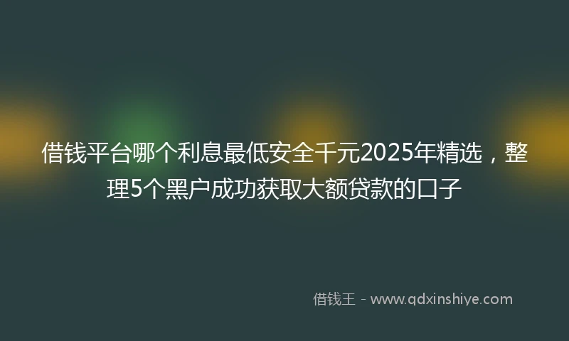 借钱平台哪个利息最低安全千元2025年精选，整理5个黑户成功获取大额贷款的口子