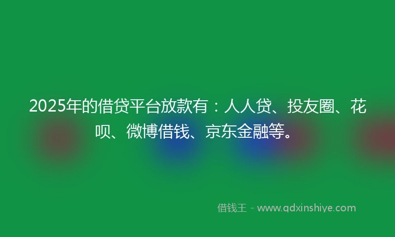 2025年的借贷平台放款有：人人贷、投友圈、花呗、微博借钱、京东金融等。
