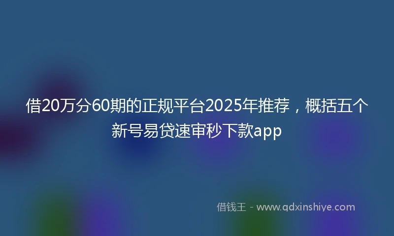 借20万分60期的正规平台2025年推荐，概括五个新号易贷速审秒下款app