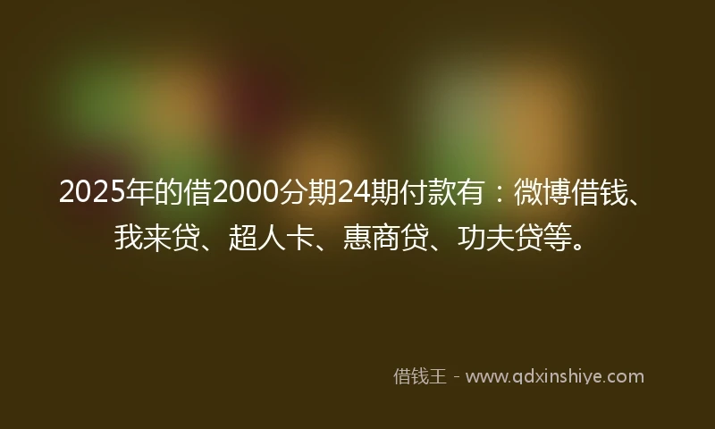 2025年的借2000分期24期付款有：微博借钱、我来贷、超人卡、惠商贷、功夫贷等。