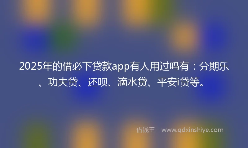 2025年的借必下贷款app有人用过吗有：分期乐、功夫贷、还呗、滴水贷、平安i贷等。