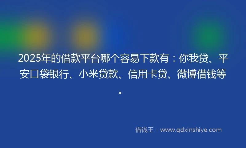 2025年的借款平台哪个容易下款有：你我贷、平安口袋银行、小米贷款、信用卡贷、微博借钱等。