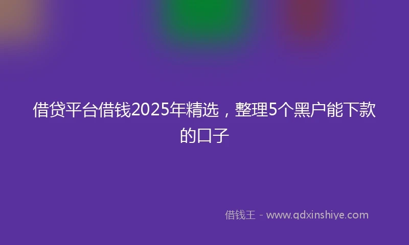 借贷平台借钱2025年精选，整理5个黑户能下款的口子