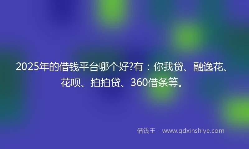 2025年的借钱平台哪个好?有：你我贷、融逸花、花呗、拍拍贷、360借条等。