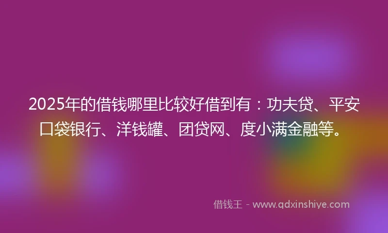 2025年的借钱哪里比较好借到有：功夫贷、平安口袋银行、洋钱罐、团贷网、度小满金融等。