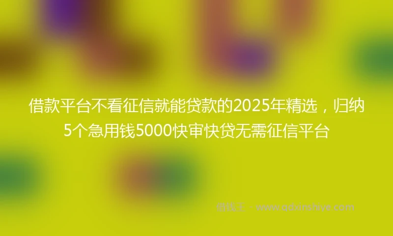 借款平台不看征信就能贷款的2025年精选，归纳5个急用钱5000快审快贷无需征信平台