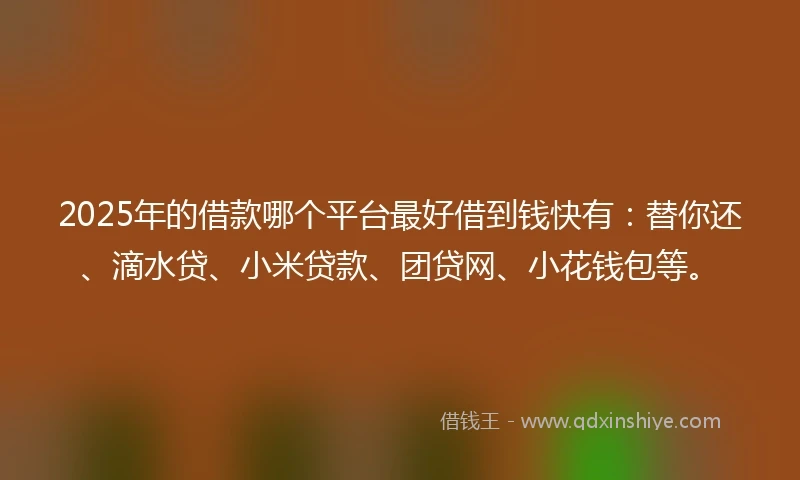 2025年的借款哪个平台最好借到钱快有：替你还、滴水贷、小米贷款、团贷网、小花钱包等。