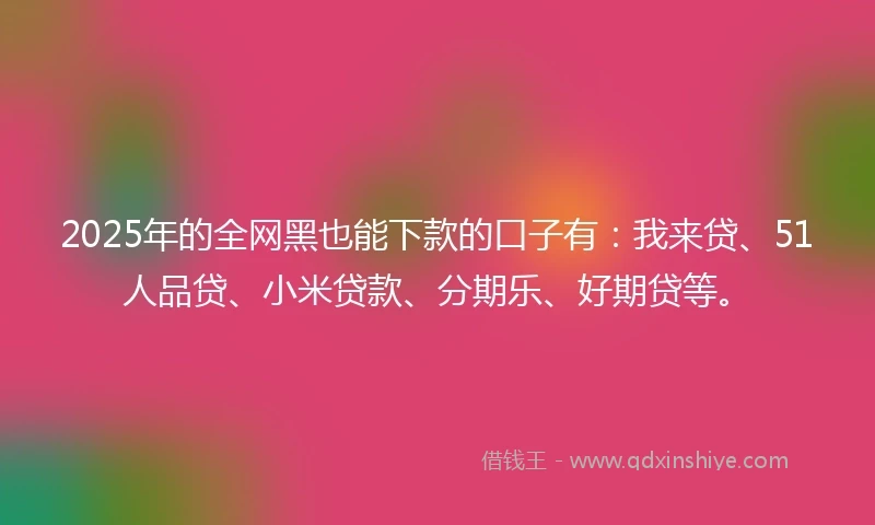 2025年的全网黑也能下款的口子有：我来贷、51人品贷、小米贷款、分期乐、好期贷等。