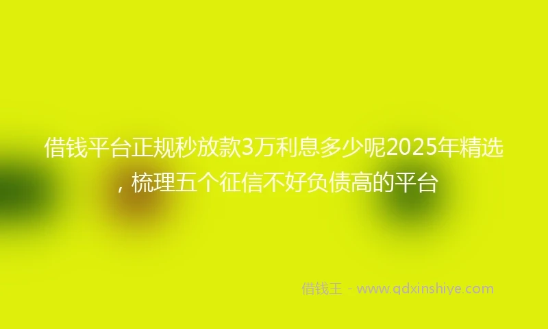 借钱平台正规秒放款3万利息多少呢2025年精选，梳理五个征信不好负债高的平台