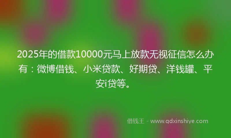 2025年的借款10000元马上放款无视征信怎么办有：微博借钱、小米贷款、好期贷、洋钱罐、平安i贷等。