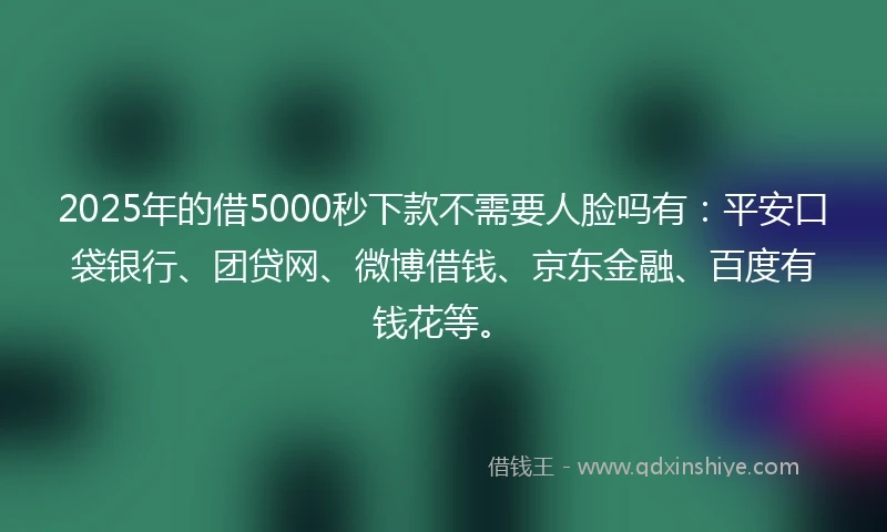 2025年的借5000秒下款不需要人脸吗有：平安口袋银行、团贷网、微博借钱、京东金融、百度有钱花等。