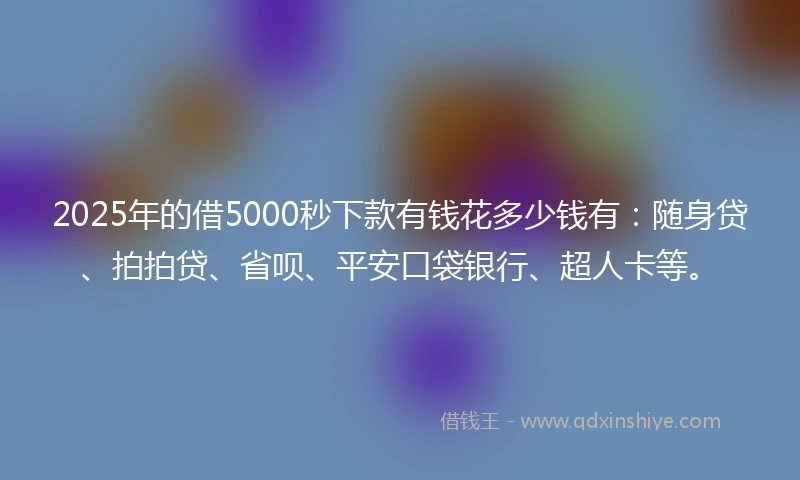 2025年的借5000秒下款有钱花多少钱有:随身贷、拍拍贷、省呗、平安口袋银行、超人卡等。