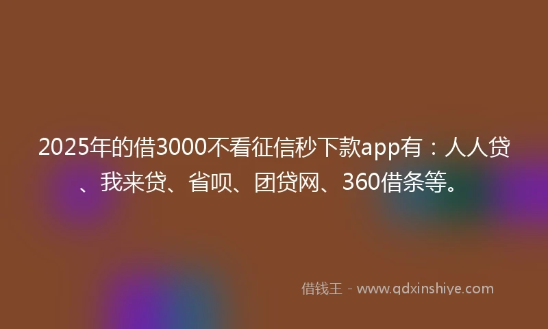 2025年的借3000不看征信秒下款app有：人人贷、我来贷、省呗、团贷网、360借条等。