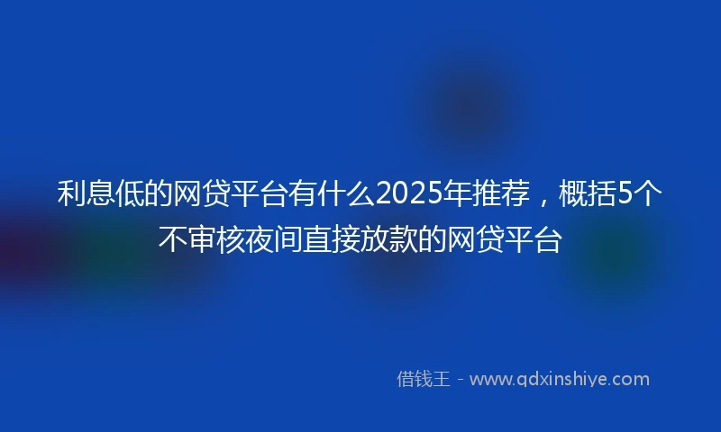 利息低的网贷平台有什么2025年推荐，概括5个不审核夜间直接放款的网贷平台