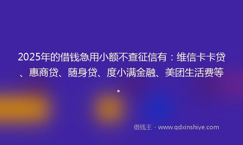 2025年的借钱急用小额不查征信有：维信卡卡贷、惠商贷、随身贷、度小满金融、美团生活费等。