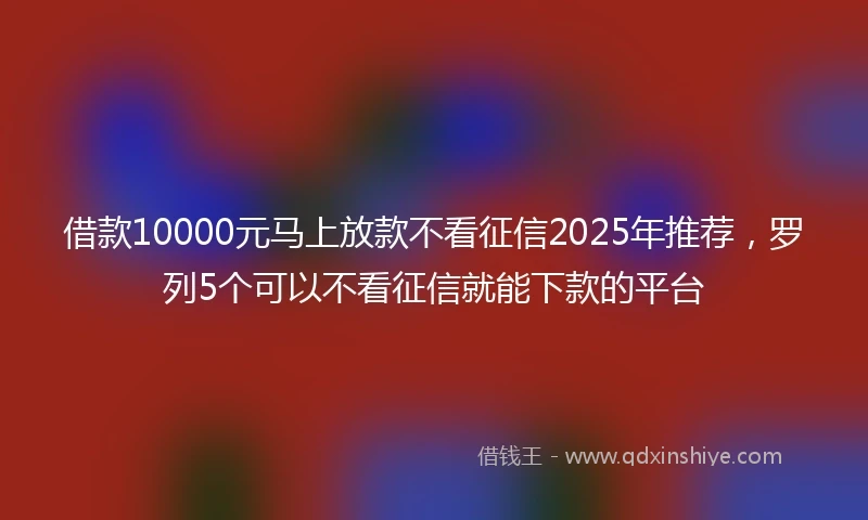 借款10000元马上放款不看征信2025年推荐，罗列5个可以不看征信就能下款的平台