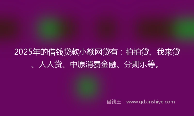 2025年的借钱贷款小额网贷有：拍拍贷、我来贷、人人贷、中原消费金融、分期乐等。