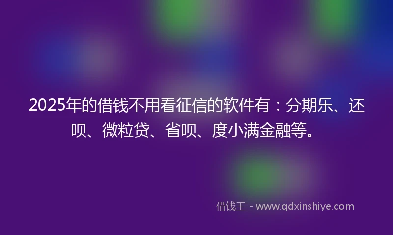 2025年的借钱不用看征信的软件有：分期乐、还呗、微粒贷、省呗、度小满金融等。