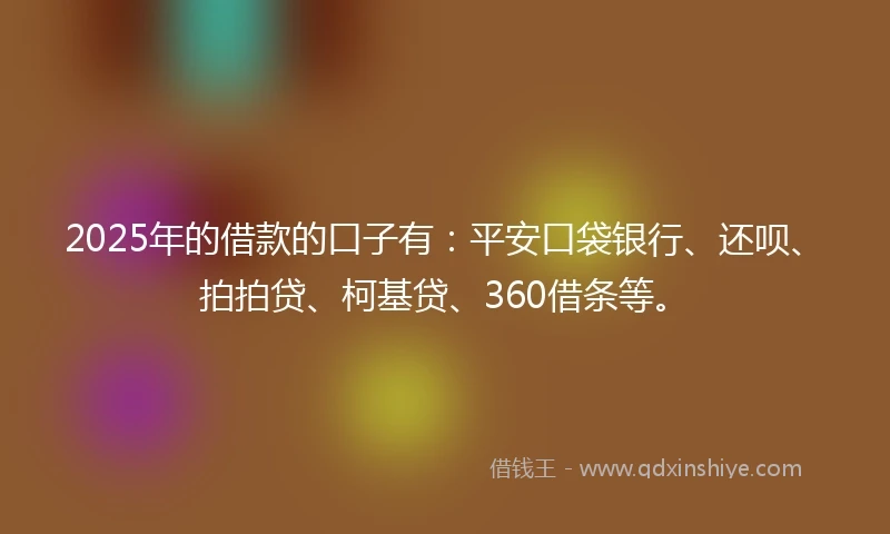 2025年的借款的口子有：平安口袋银行、还呗、拍拍贷、柯基贷、360借条等。