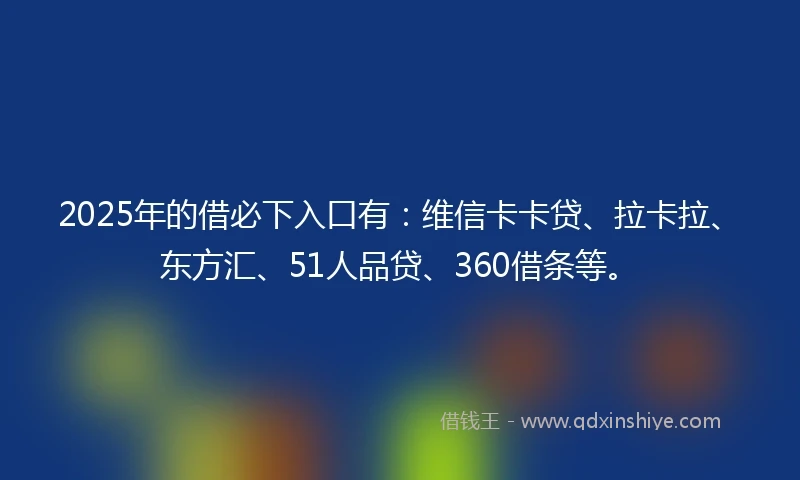 2025年的借必下入口有：维信卡卡贷、拉卡拉、东方汇、51人品贷、360借条等。