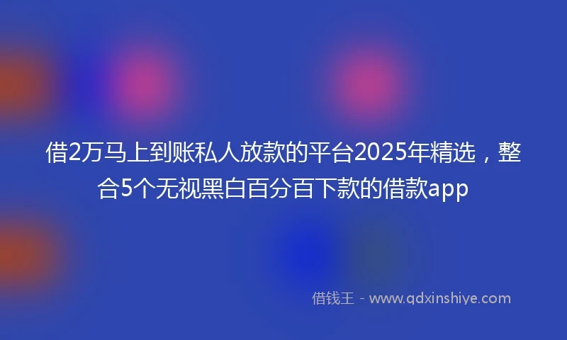 借2万马上到账私人放款的平台2025年精选，整合5个无视黑白百分百下款的借款app
