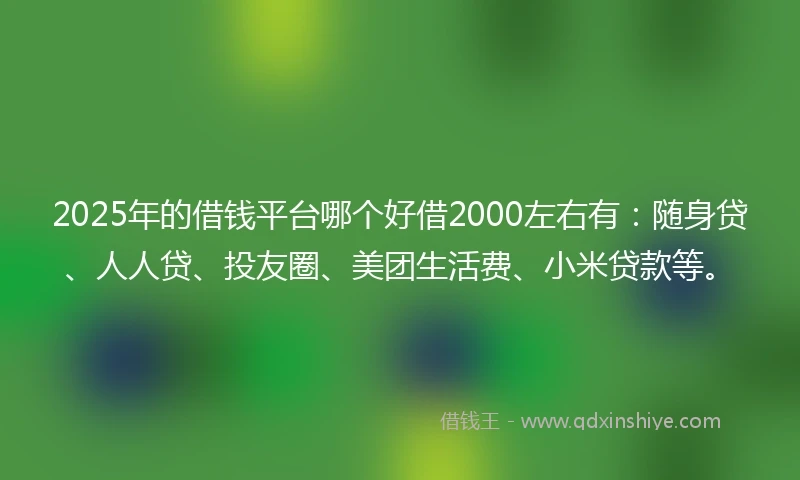 2025年的借钱平台哪个好借2000左右有：随身贷、人人贷、投友圈、美团生活费、小米贷款等。