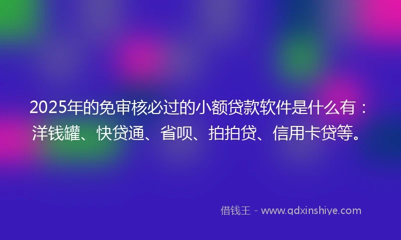 2025年的免审核必过的小额贷款软件是什么有：洋钱罐、快贷通、省呗、拍拍贷、信用卡贷等。