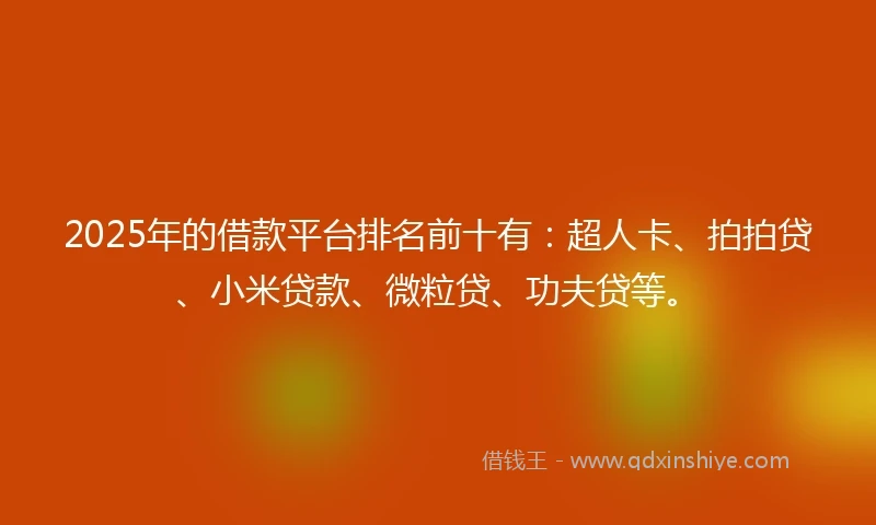 2025年的借款平台排名前十有：超人卡、拍拍贷、小米贷款、微粒贷、功夫贷等。