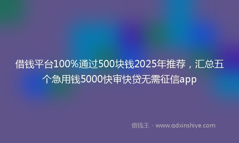 借钱平台100%通过500块钱2025年推荐，汇总五个急用钱5000快审快贷无需征信app