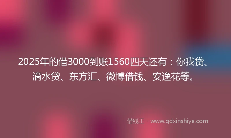 2025年的借3000到账1560四天还有:你我贷、滴水贷、东方汇、微博借钱、安逸花等。