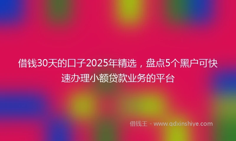 借钱30天的口子2025年精选，盘点5个黑户可快速办理小额贷款业务的平台