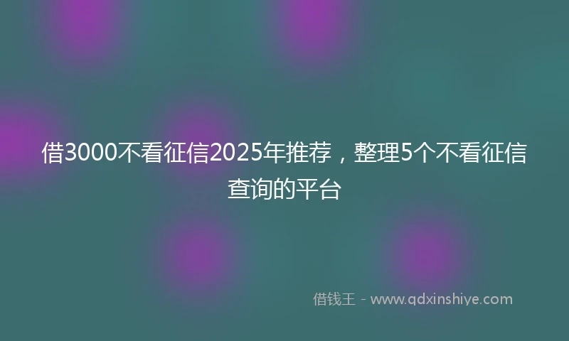 借3000不看征信2025年推荐，整理5个不看征信查询的平台
