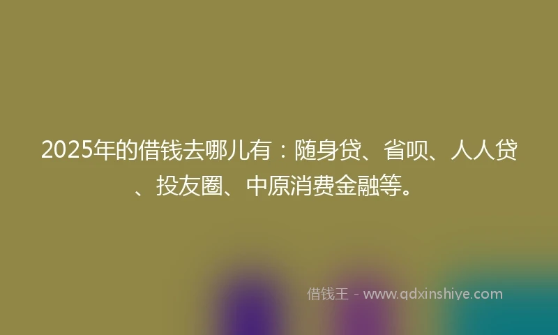 2025年的借钱去哪儿有：随身贷、省呗、人人贷、投友圈、中原消费金融等。